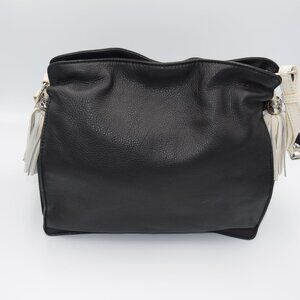 Brighton Black Leather Shoulder Bag with Silver Heart Charm